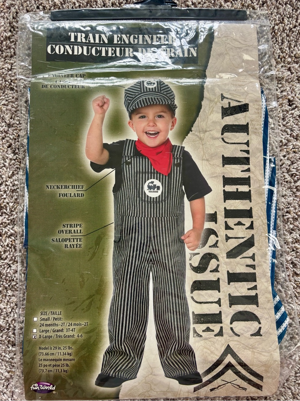 Fun World Train Engineer Costume Kids Size XL 4-6 NIP